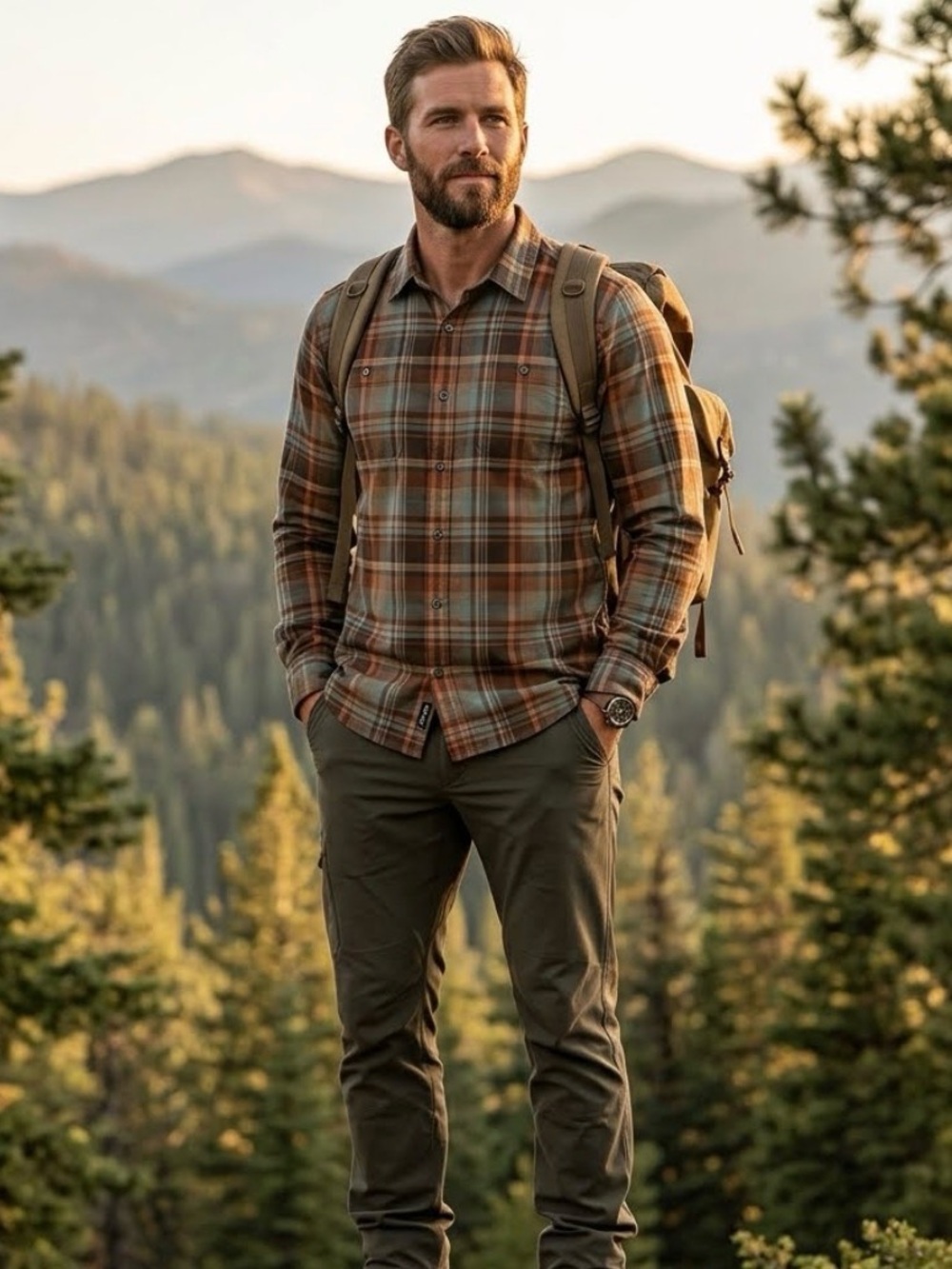 Prana Mens Brown Orange Plaid Flannel Long Sleeve Button Front Shirt Large